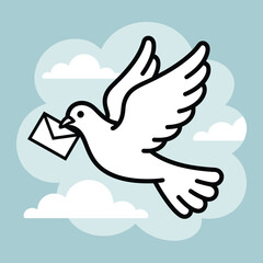 White Dove Carrying an Envelop in Flight