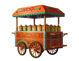 Colorful mexican food cart with tamales and corn on the cob