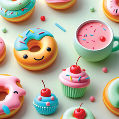 Pastel Kawaii Food Icon Pack  Smiling Donuts, Cupcakes & Boba Tea