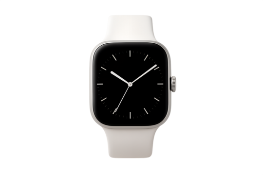 Modern Smartwatch with White Band and Black Display on a Black Background