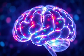 Creative Digital Art of Human Brain with Colorful Neural Connections, Representing Innovation, Intelligence, and the Power of Imagination in Science and Technology