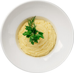 Delicious creamy mashed potatoes with parsley garnish, served in a white bowl.