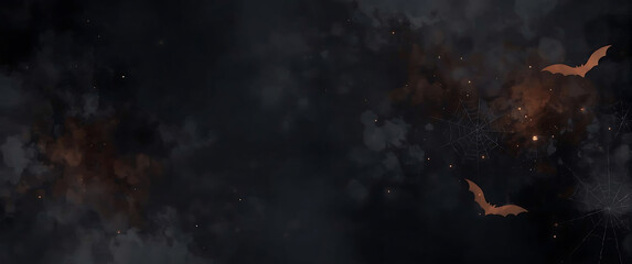 Halloween background with dark cave, bats, spiderwebs, and spooky ambiance. Suitable for Halloween party invitations, social media posts, or website banners.
