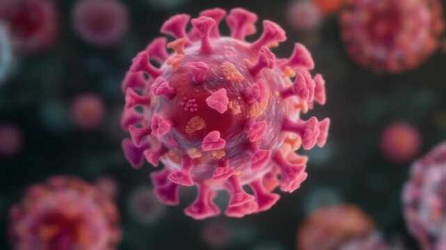 Detailed visual representation of viral structure close up view of pink virus illustration ideal for education and scientific publishing