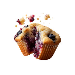 Delicious Blueberry Muffin Crumbling Apart in Mid-Air