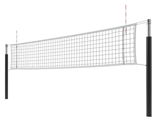Professional volleyball net with poles for beach or indoor play isolated on transparent background