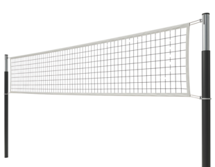 Professional volleyball net with poles for beach or indoor play isolated on transparent background