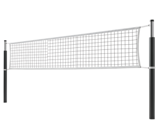 Professional volleyball net with poles for beach or indoor play isolated on transparent background