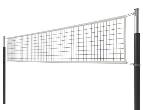 Professional volleyball net with poles for beach or indoor play isolated on transparent background