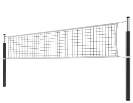 Professional volleyball net with poles for beach or indoor play isolated on transparent background