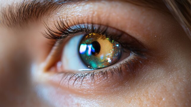 This close-up of a mesmerizing eye showcases vibrant colors. The unique iris pattern reveals depth and creativity in AI-generated art. Discover beauty through technology. Generative AI