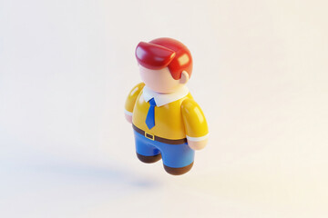3D rendered stylized businessman figure with red hair and a tie, floating on a white background