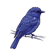 Illustration vector a vibrant blue cartoon bird perched on a branch