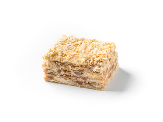 A beautiful slice of Napoleon cake, perfect for a sweet treat or dessert.