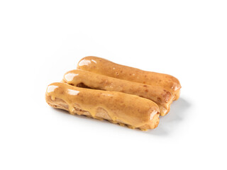 Delicious eclairs with glossy glaze on a white background