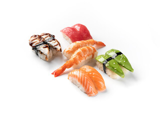 Assortment of sushi nigiri pieces, a delicious and colorful culinary experience.