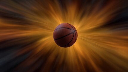 Dynamic basketball in midair captured with depth of field creating a visual of motion and excitement against a blurred background