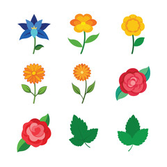 Naklejka premium Stylish floral set with vivid botanical elements Color Vector illustration