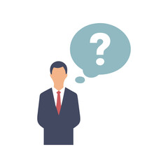 Businessman Thinking with Question Mark Bubble Flat Vector Illustration
