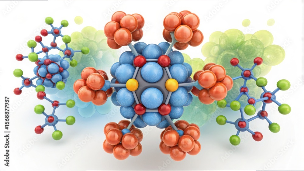 Poster Colorful Molecular Structure Illustrating Catalysis Process in Action