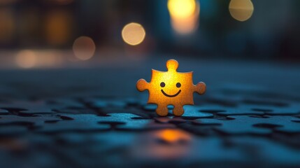 A cheerful puzzle piece shines bright. This image captures joy through a unique perspective. Perfect for conveying positivity and engagement. Generative AI