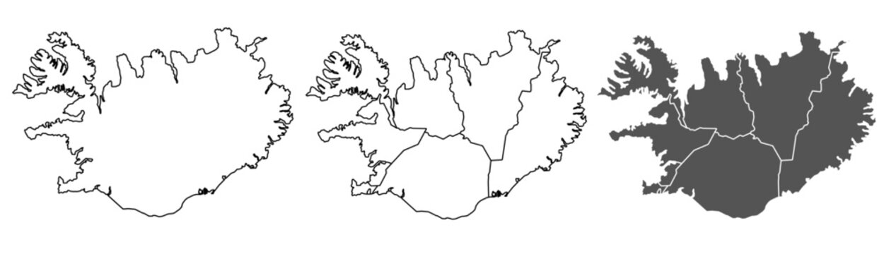 Iceland map &ndash; vector outline with regions and major cities