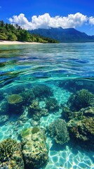 A beautiful ocean with a mountain in the background