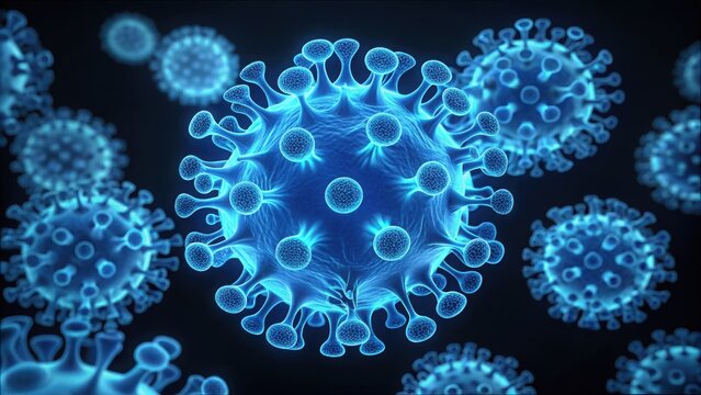 Glowing Enzyme Structures in Blue Against a Dark Background