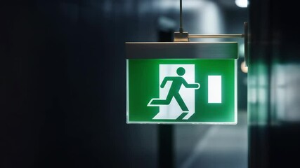 Illuminated emergency exit sign in modern building interior for safety instructions - Powered by Adobe