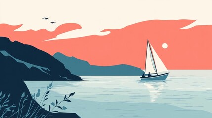 Fototapeta premium A sailboat is sailing on a lake
