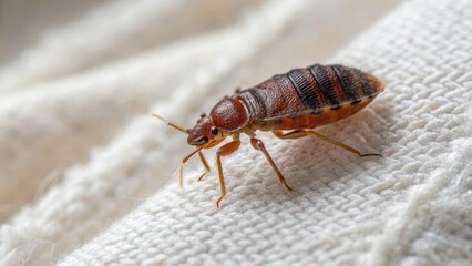 Close-up of a bed bug on fabric surface. bedbug concept