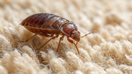 Close-up of a bed bug on textured fabric surface. bedbug concept