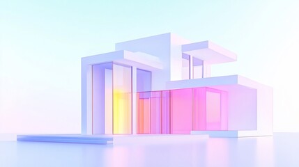 Modern Minimalist Architecture Render of a Home with Glass Walls and Soft Colors