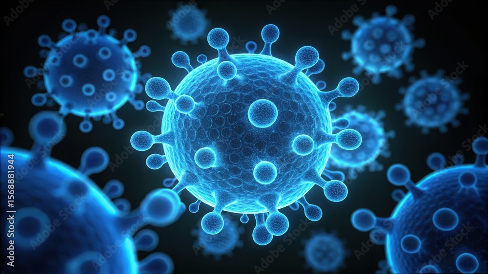 Poster Detailed Glowing Enzyme Particles Macro Image in Photoreal Style