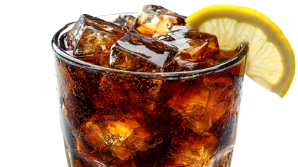 Refreshing Iced Lemon Tea with Ice Cubes and Lemons on White Background