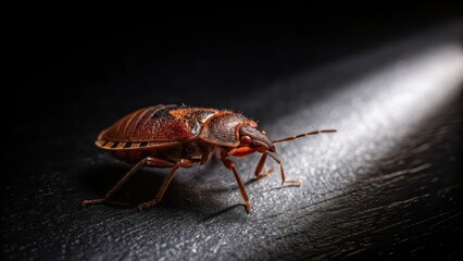 Close-up of a bed bug illuminated against a dark background. bedbug concept