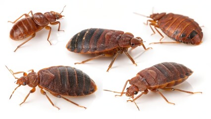 Bed bugs in various poses on a white background. bedbug concept