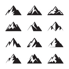 Black and White Mountain Icons Set design