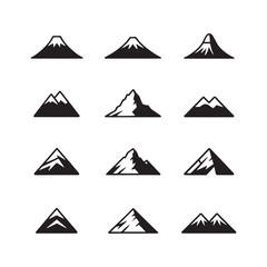 Black and White Mountain Icons Set design