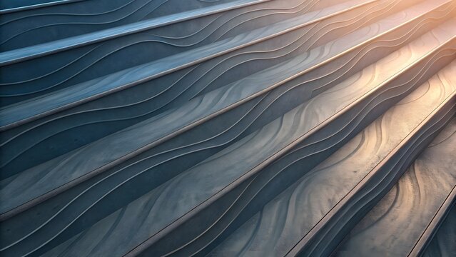 Abstract textured wavy surface with blue and golden light patterns