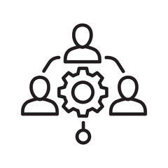Fototapeta premium Team management glyph icon showing people around a gear for business process optimization project collaboration and workflow organization vector solid