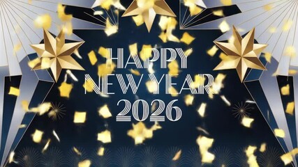 Festive New Year 2026 Celebration with Gold Stars and Confetti - Powered by Adobe