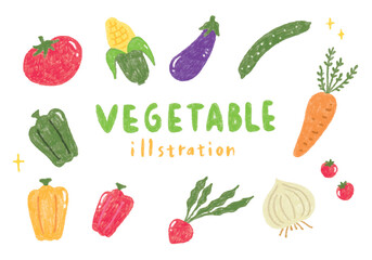 かわいい野菜の手描きイラストセット