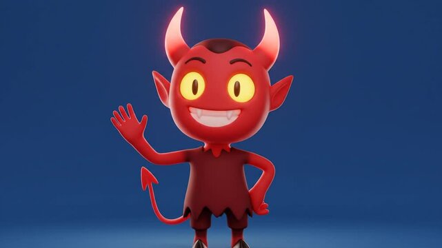 Devil Cartoon Character with Cute Expression and Hands on Hips