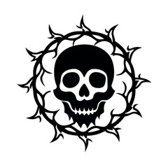 skull surrounded by gothic vine outlines