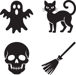 Set of Halloween Element silhouette vector illustration isolated On Transparent Background 