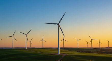 Sustainable Energy Wind Turbines Harvesting Clean Power at Sunset