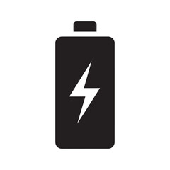 Obraz premium Battery charge icon with lightning bolt symbol representing power level and energy storage for mobile device and electric technology charging vector solid glyph