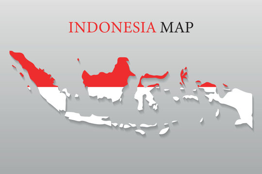 A clean and modern illustration of the Indonesia map, featuring the national flag colors and a subtle drop shadow effect for a contemporary design.