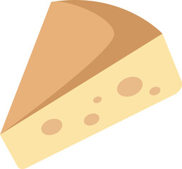 Illustration of a wedge of swiss cheese with holes on a white background at an angle view